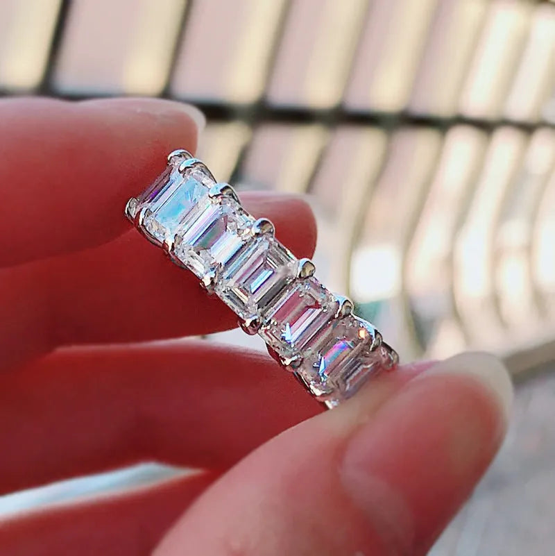 Charming 925 Sterling Silver Oval Cut & Emerald Cut Wedding Ring