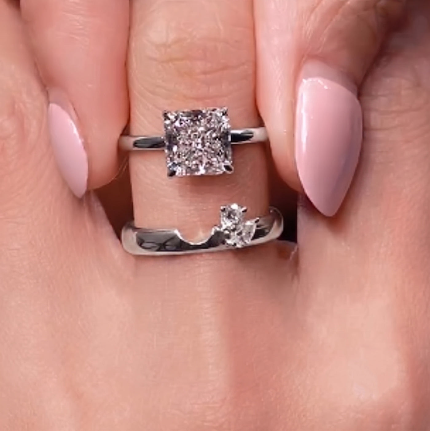 3.0ct Square Radiant Cut Engagement Ring & Curved Band Bridal Set