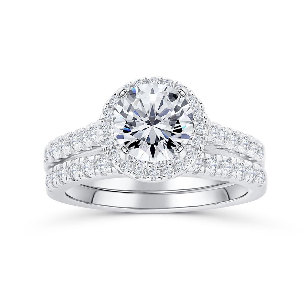 Elegant 925 Sterling Silver Halo 1.5ct Round Cut Wedding Ring Set