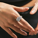 925 Sterling Silver Multi Row Round Cut Spiral Wedding Ring