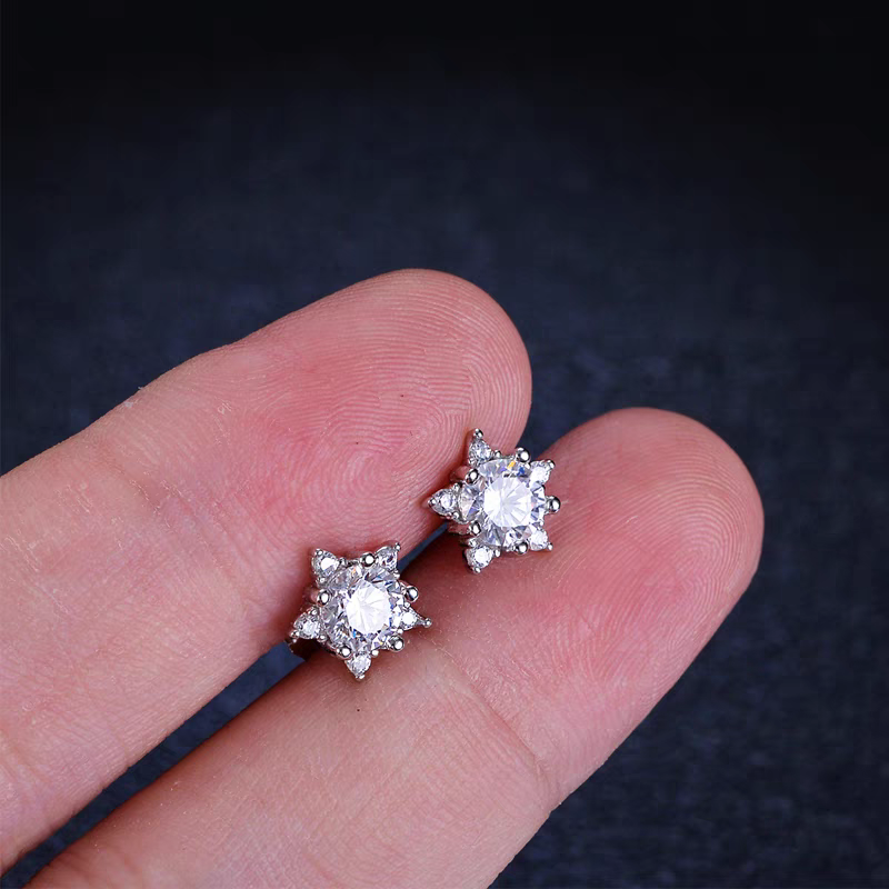 Solarii Moissanite Round Cut 925 Sterling Silver Star Design 1.0ct*2P Earrings
