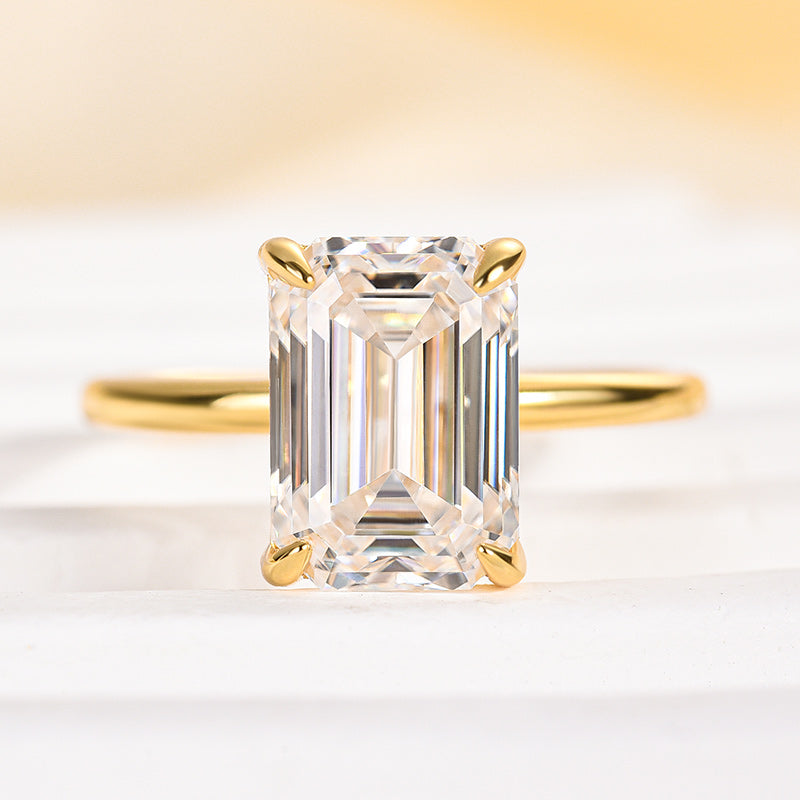 Solarii Moissanite 3.5ct Emerald Cut 925 Sterling Silver Engagement Ring