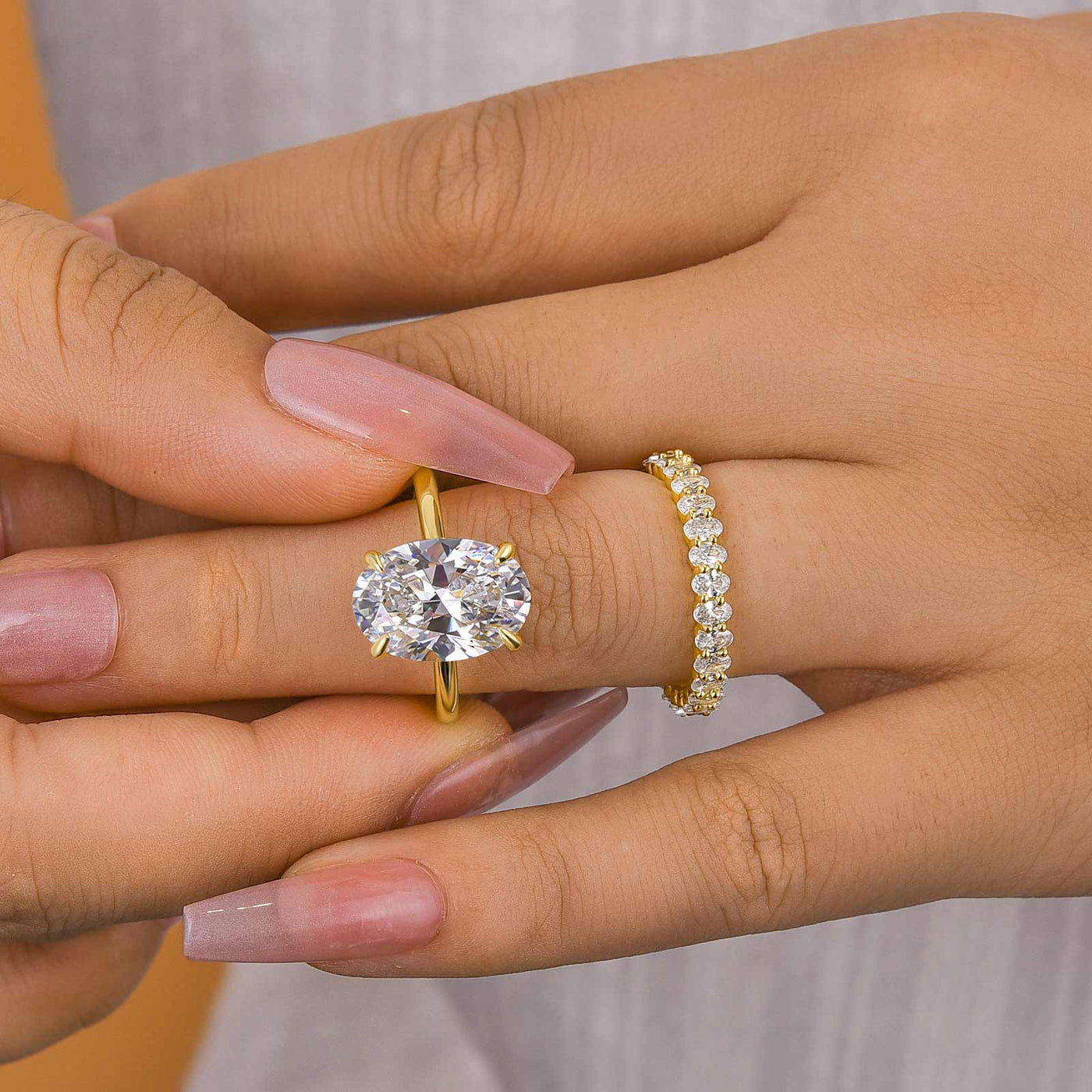 Solarii Luxury Yellow Gold Oval Cut Wedding Ring Set In Sterling Silver