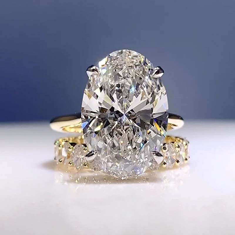 Solarii Luxury Yellow Gold Oval Cut Wedding Ring Set In Sterling Silver