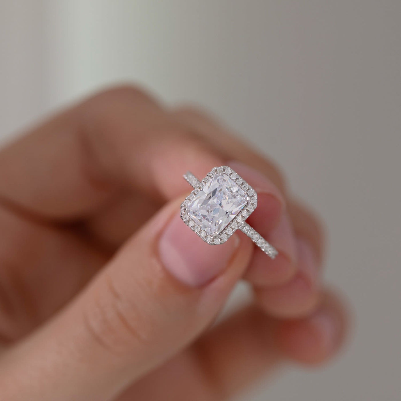 Moissanite 2.0ct Halo Radiant Cut 925 Sterling Silver Engagement Ring