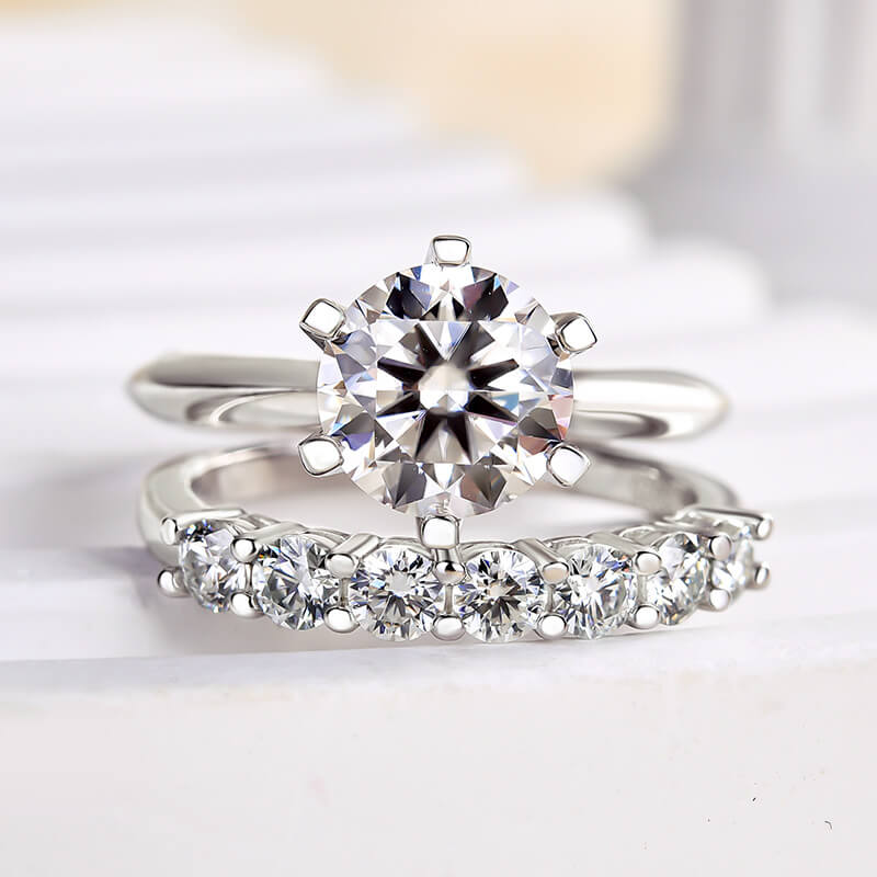 Solarii Moissanite 2.0ct Round Cut 925 Sterling Silver Wedding Ring Set