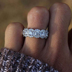 Classic Halo Round Cut Eternity Band In 925 Sterling Silver