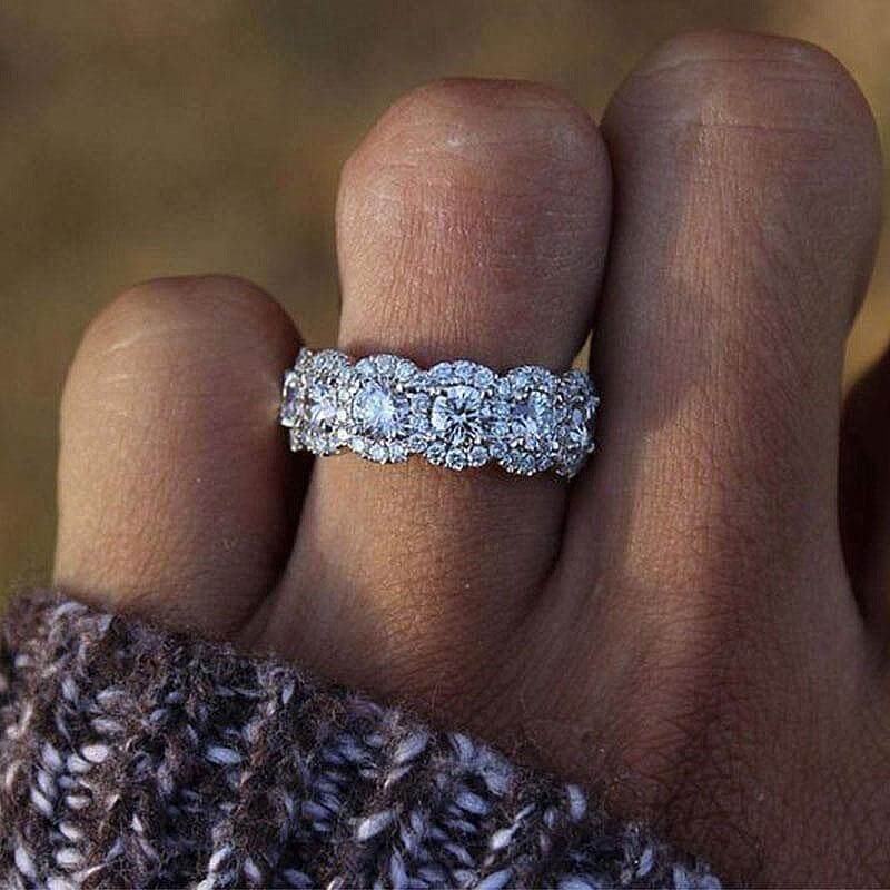 Classic Halo Round Cut Eternity Band In 925 Sterling Silver