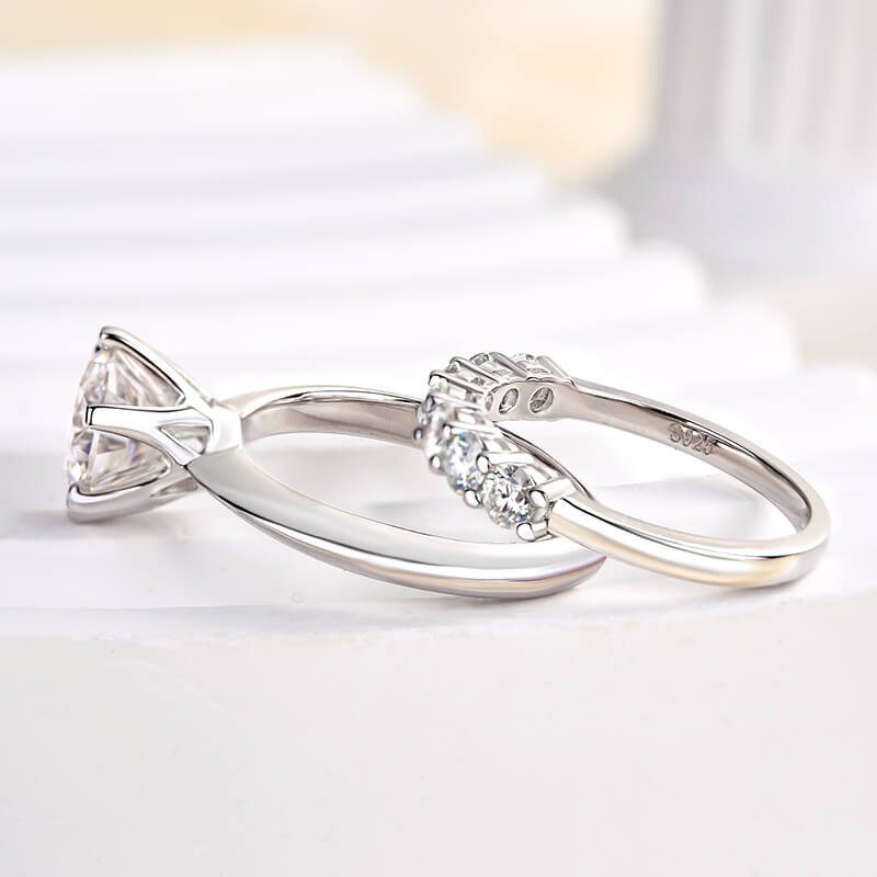 Solarii Moissanite 2.0ct Round Cut 925 Sterling Silver Wedding Ring Set