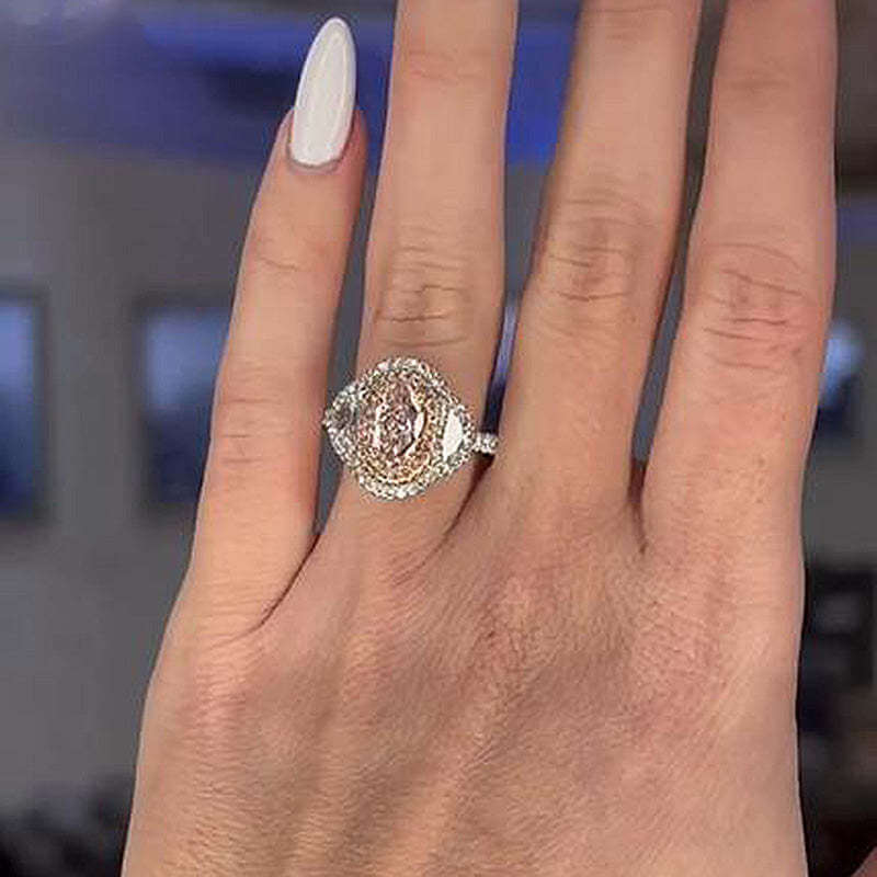 Exquisite Oval Cut Pink Three Stone Engagement Ring Sterling Silver