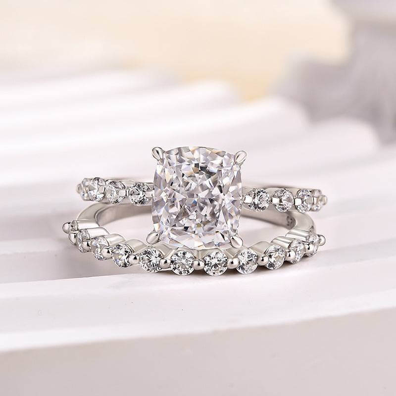 Exquisite 2.0ct Cushion Cut Wedding Ring Set In Sterling Silver