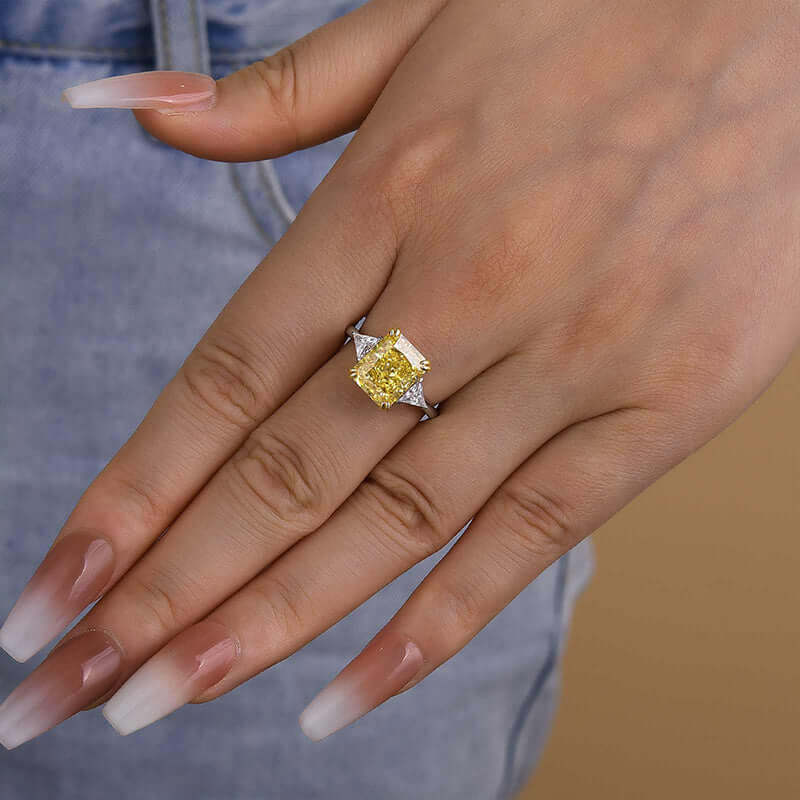 Radiant Cut Yellow Gemstone Ring with Yellow Gold and White Gold Plating, 925 Sterling Silver