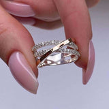 Modern Crossover Design Wedding Band In 925 Sterling Silver