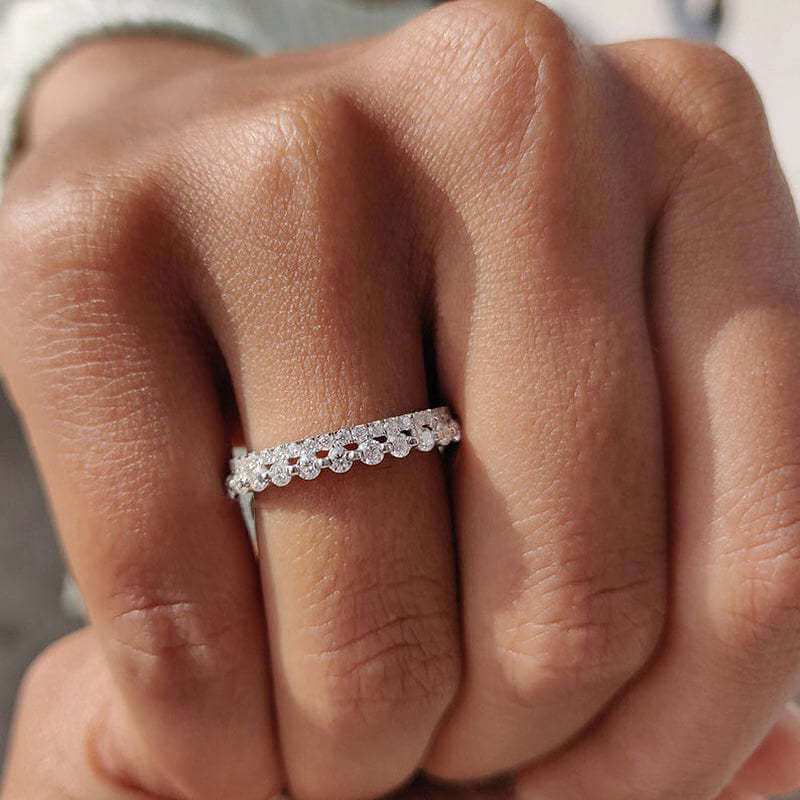 Classic Round Cut Eternity Wedding Band In 925 Sterling Silver