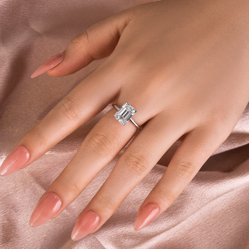Solarii Moissanite 3.5ct Emerald Cut 925 Sterling Silver Engagement Ring