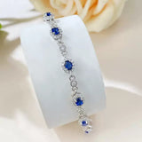 Silver Round Cut Sapphire and Simulated Diamonds Bracelet