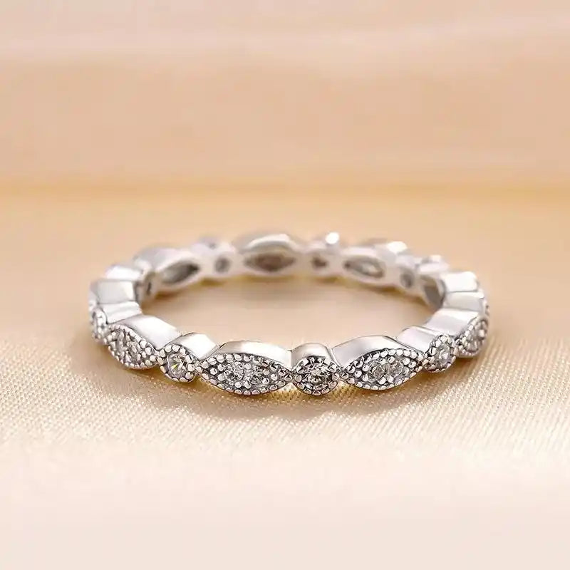 Solarii Vintage Full Eternity Art Deco Stacking Wedding Ring In 925 Sterling Silver