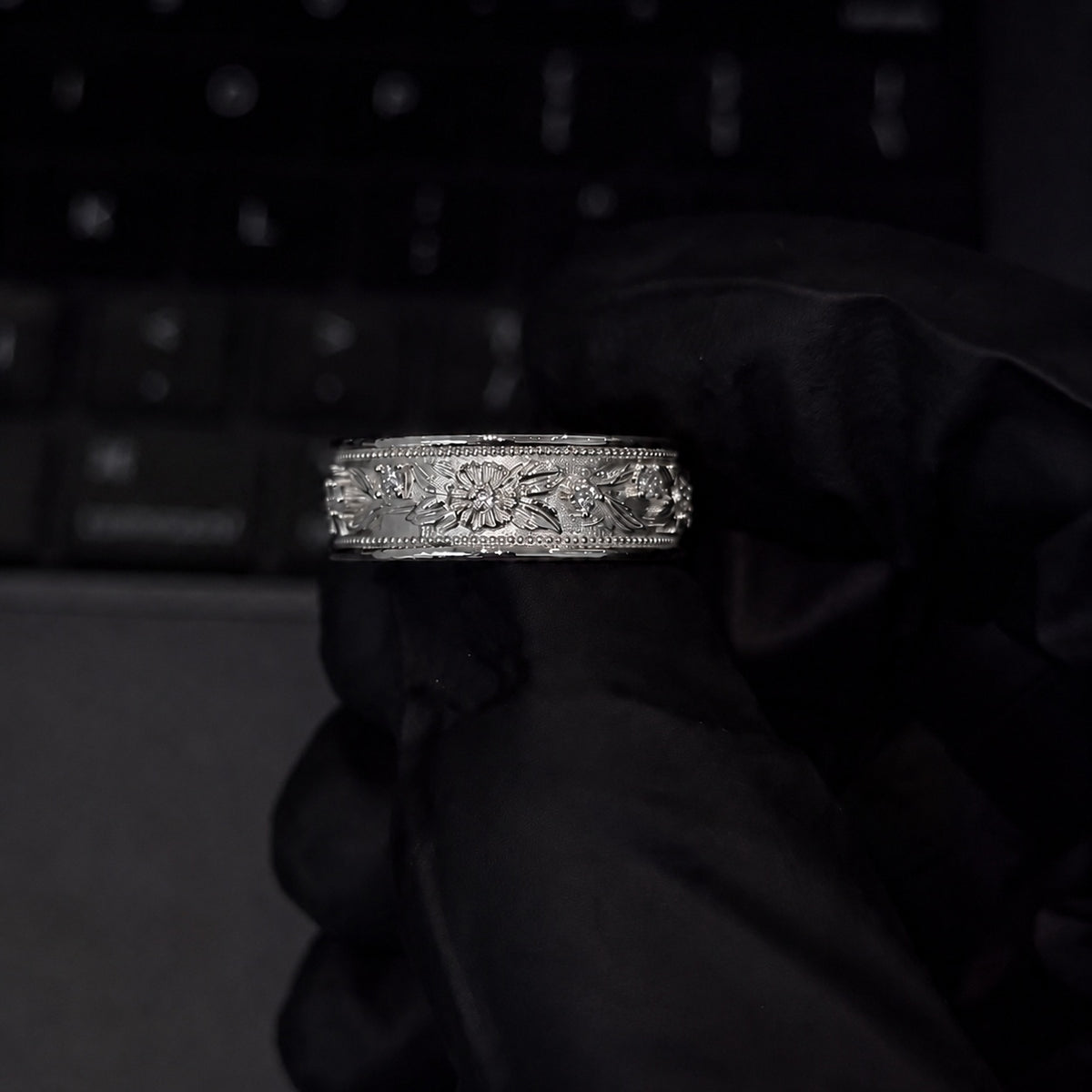 Bold Ornate Floral Engraved Anniversary Band