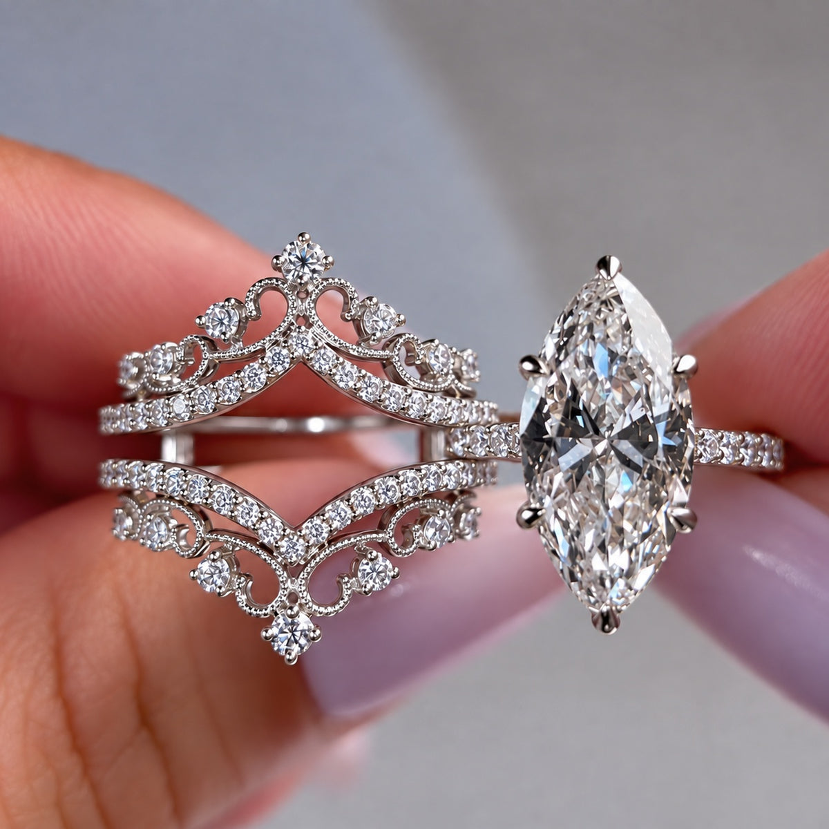 Vintage Marquise Cut 5.0ct Filigree Insert Ring Set in Sterling Silver