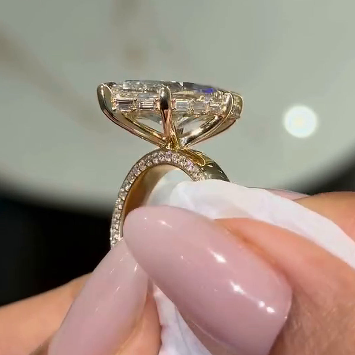 Luxurious 8.0ct Marquise Cut Gemstone Engagement Ring With Side Pavé Band