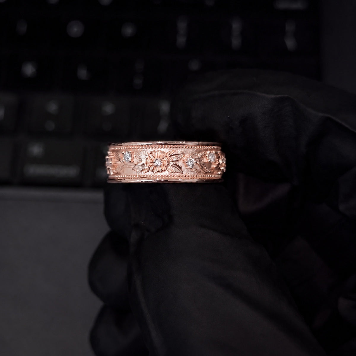 Bold Ornate Floral Engraved Anniversary Band