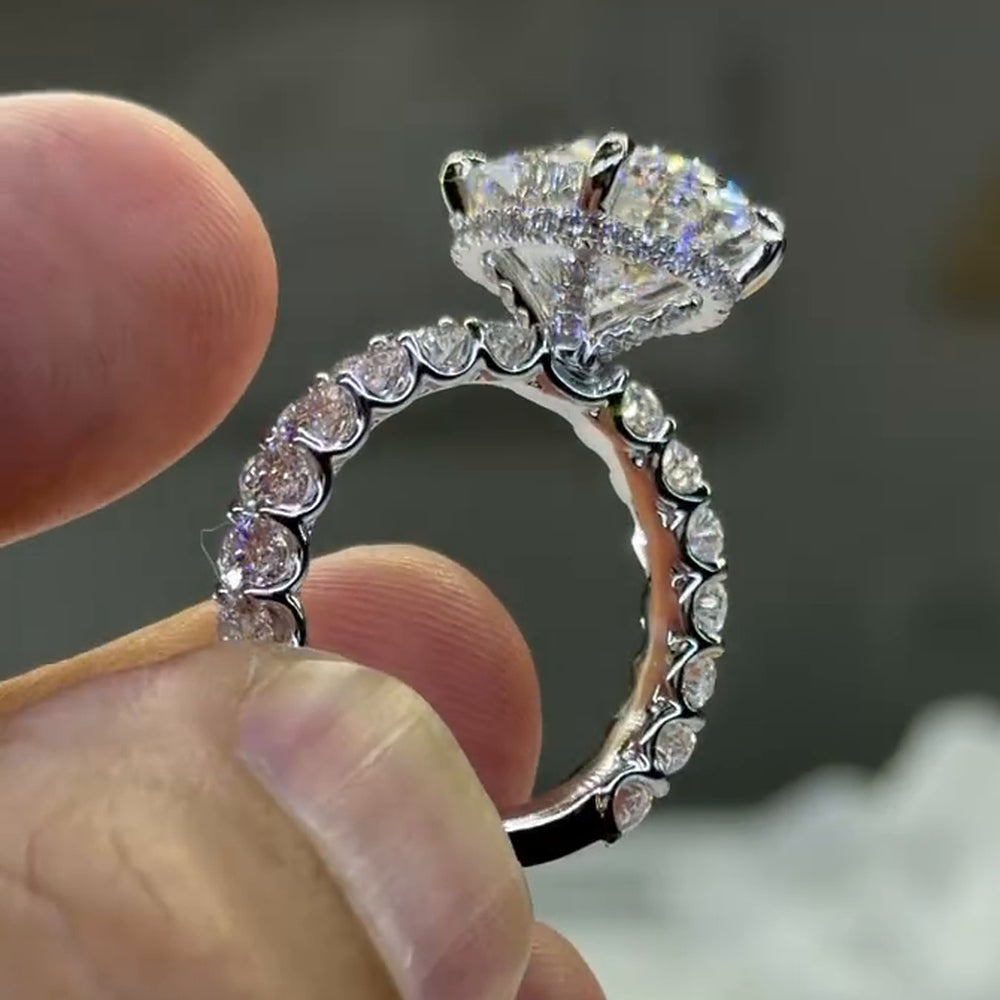 Massive 8.0ct Oval Cut Gemstone Engagement Ring with Chunky Pavé Band