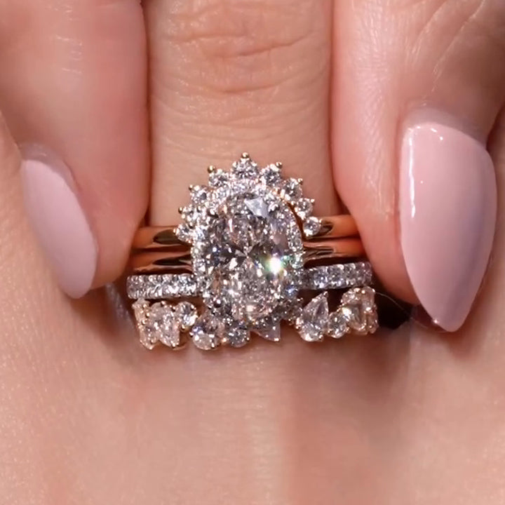Magnificent 4PC 2.0ct Oval Cut Halo Gemstone Ring Stack
