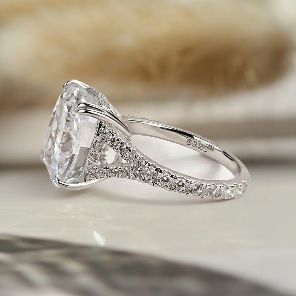 Classic Sterling Silver Cushion Cut Engagement Ring