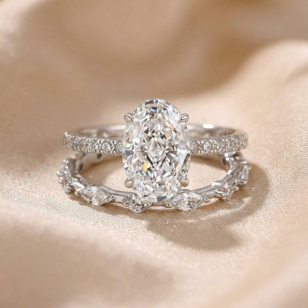 Solarii Attractive Crushed Ice Oval Cut Ring Set