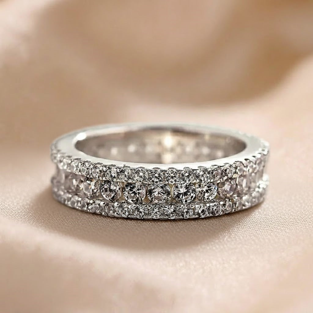 925 Sterling Silver Round Cut Wide Eternity Band
