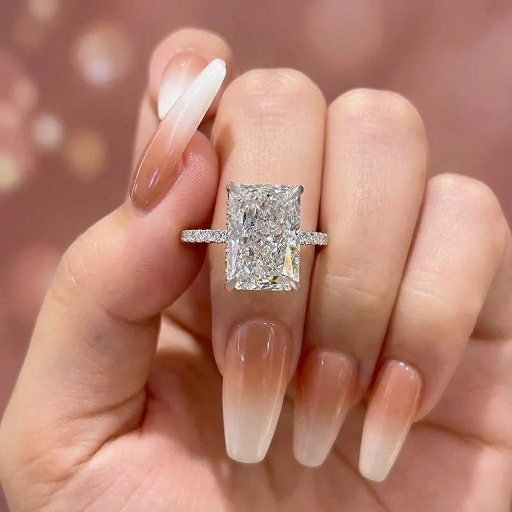 Luxurious Hidden Halo Radiant Cut 7.0ct Engagement Ring In Sterling Silver