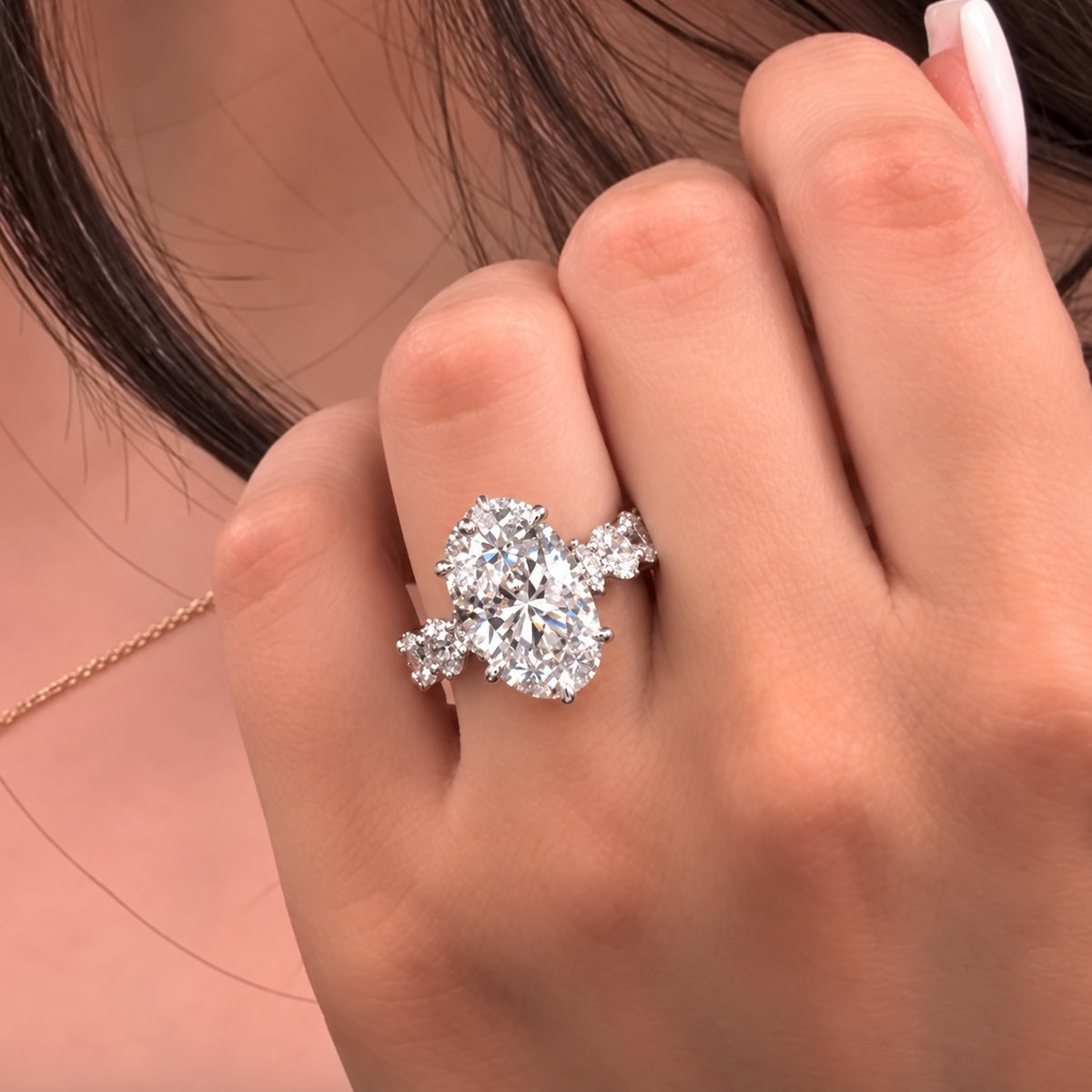 Massive 6.0ct Oval Cut Engagement Ring with Chunky Eternity Band