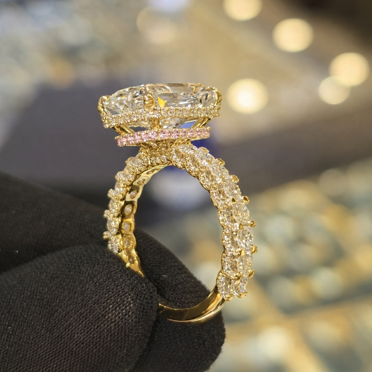 Magnificent 8.0ct Radiant Cut Chunky Eternity Band with Pink Collar Engagement Ring In Sterling Silver