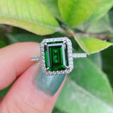 Luxurious Emerald Cut 3.5ct Halo Engagement Ring In Sterling Silver