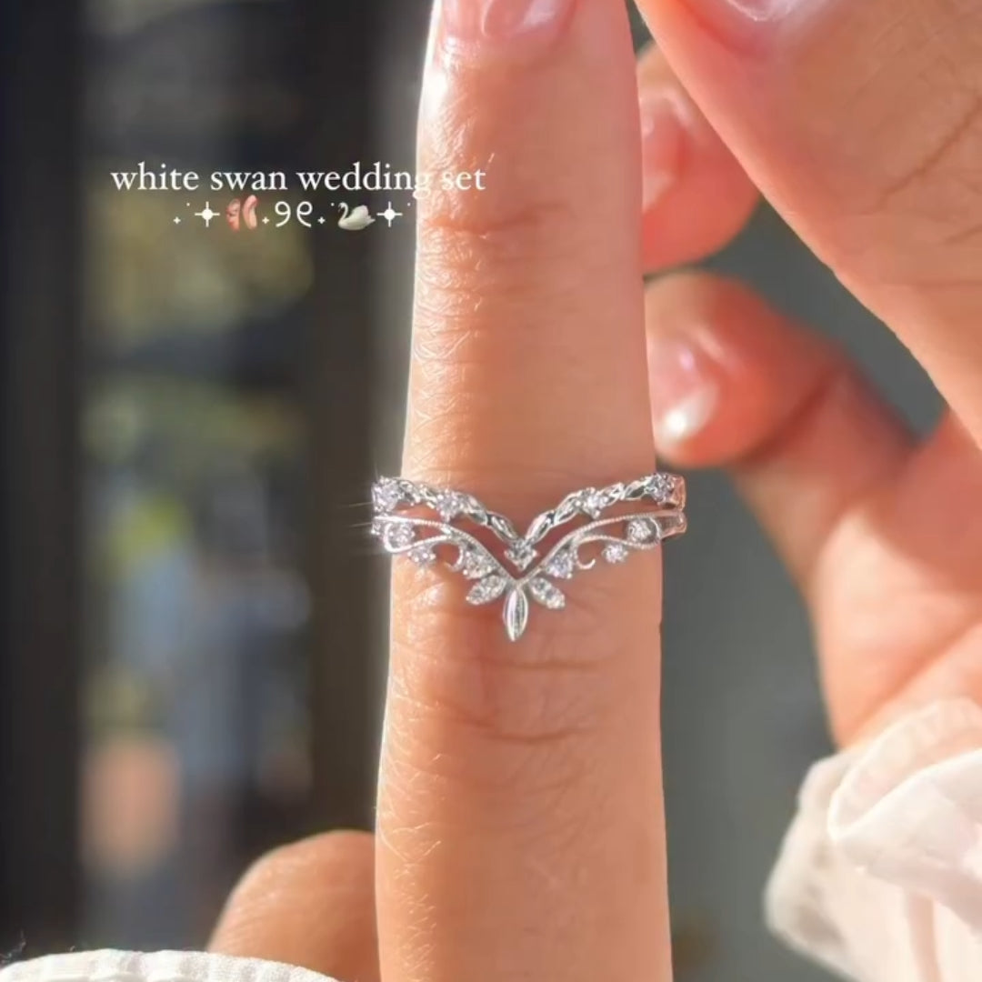 White Swan 3.0ct Oval Cut Botanical 3PC Wedding Ring Set In Sterling Silver