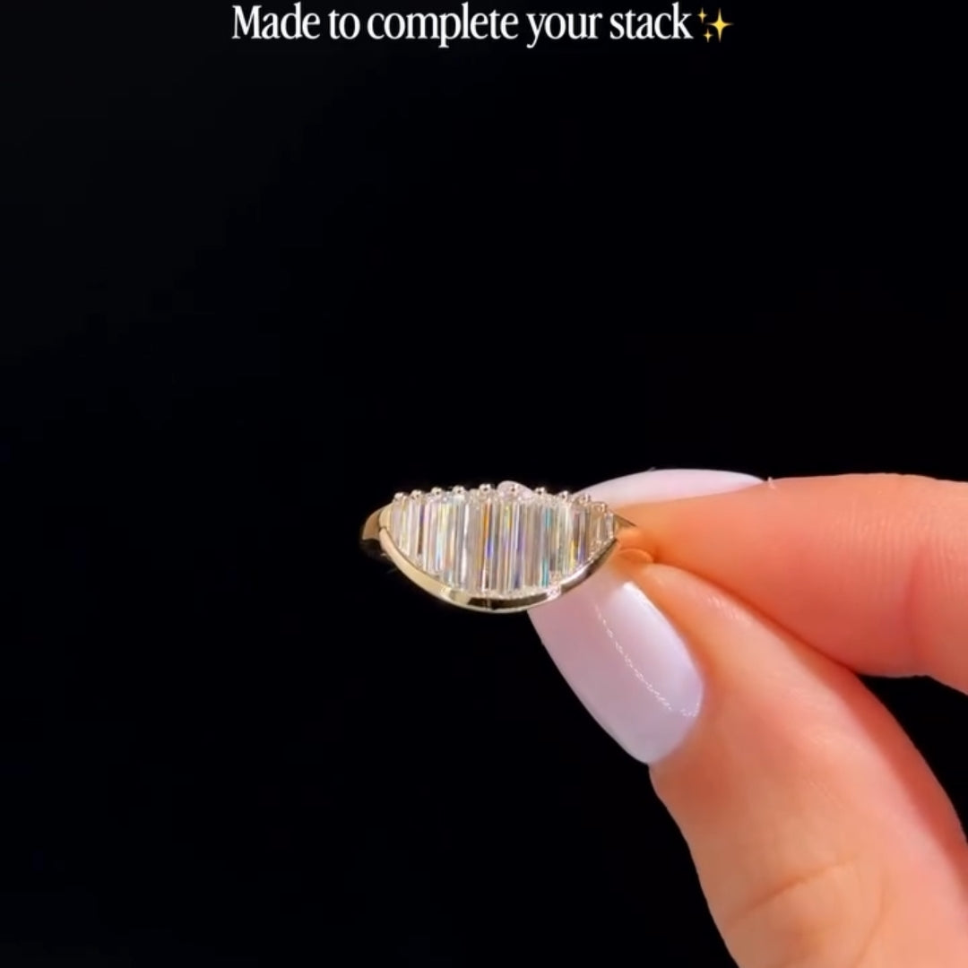 Art Deco Baguette Cut Half Moon Statement Ring