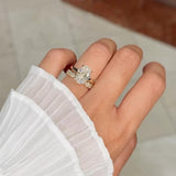 Shaped Oval Cut 3.0 Ct Hidden Halo 925 Sterling Silver Wedding Ring Set