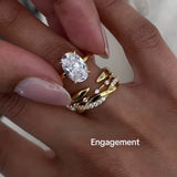 Starlit Oval Cut 5.0 Ct 4PC Ring 925 Sterling Silver Wedding Ring Set