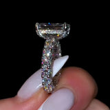 Iridescent-hued Hidden Halo Radiant Cut 5.0ct Engagement Ring In Sterling Silver