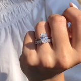 Elegant Halo Oval Cut Wedding Set In Sterling Silver