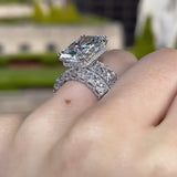 Glistening-hued Radiant Cut 5.0ct Pave 925 Sterling Silver Wedding Ring Set