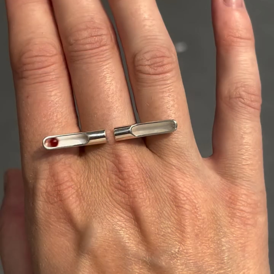Kinetic Rolling Bead Two-Finger Statement Ring in Sterling Silver