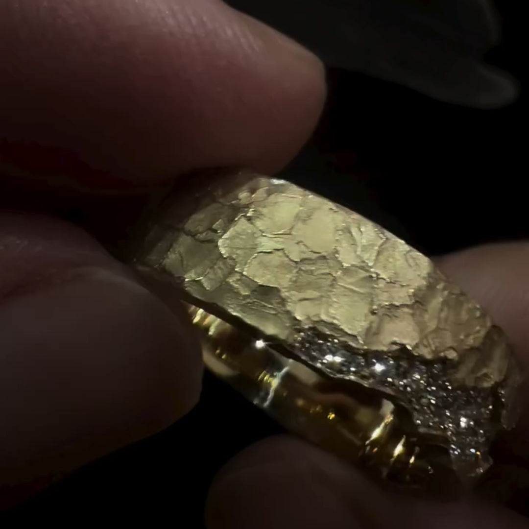 Rustic Hammered Finish Diamond River Wide Band Ring