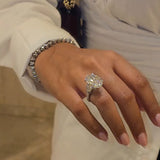 Breathtaking Three-Stone Pave Oval Cut 10.0ct Engagement Ring