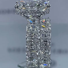 Glistening-hued Radiant Cut 5.0ct Pave 925 Sterling Silver Wedding Ring Set