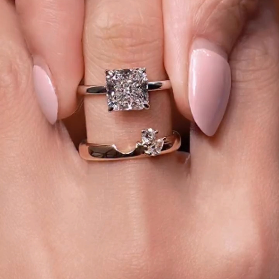 3.0ct Square Radiant Cut Engagement Ring & Curved Band Bridal Set