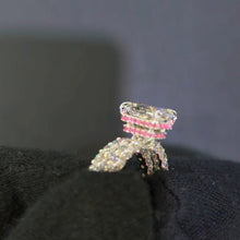 Radiant Cut 5.0ct Double Pink Hidden Halo 2PC Bridal Set in Sterling Silver