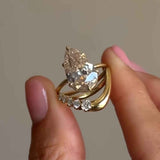 Moissanite 1.5ct Pear Cut Sterling Silver Wedding Ring Set