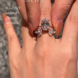 4.5ct Oval Cut Cluster Engagement Ring & Guard Band Set In Sterling Silver