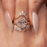 Vintage Oval Cut 5.0 Ct Solitaire 3pc Crown Stacking Wedding Ring Set 925 Sterling Silver